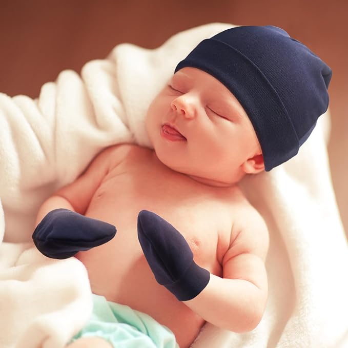 BQUBO Baby Hats and Mittens Infant Cotton Beanie Gloves No Scratch Set Newborn Hospital Hat for Boys Girls