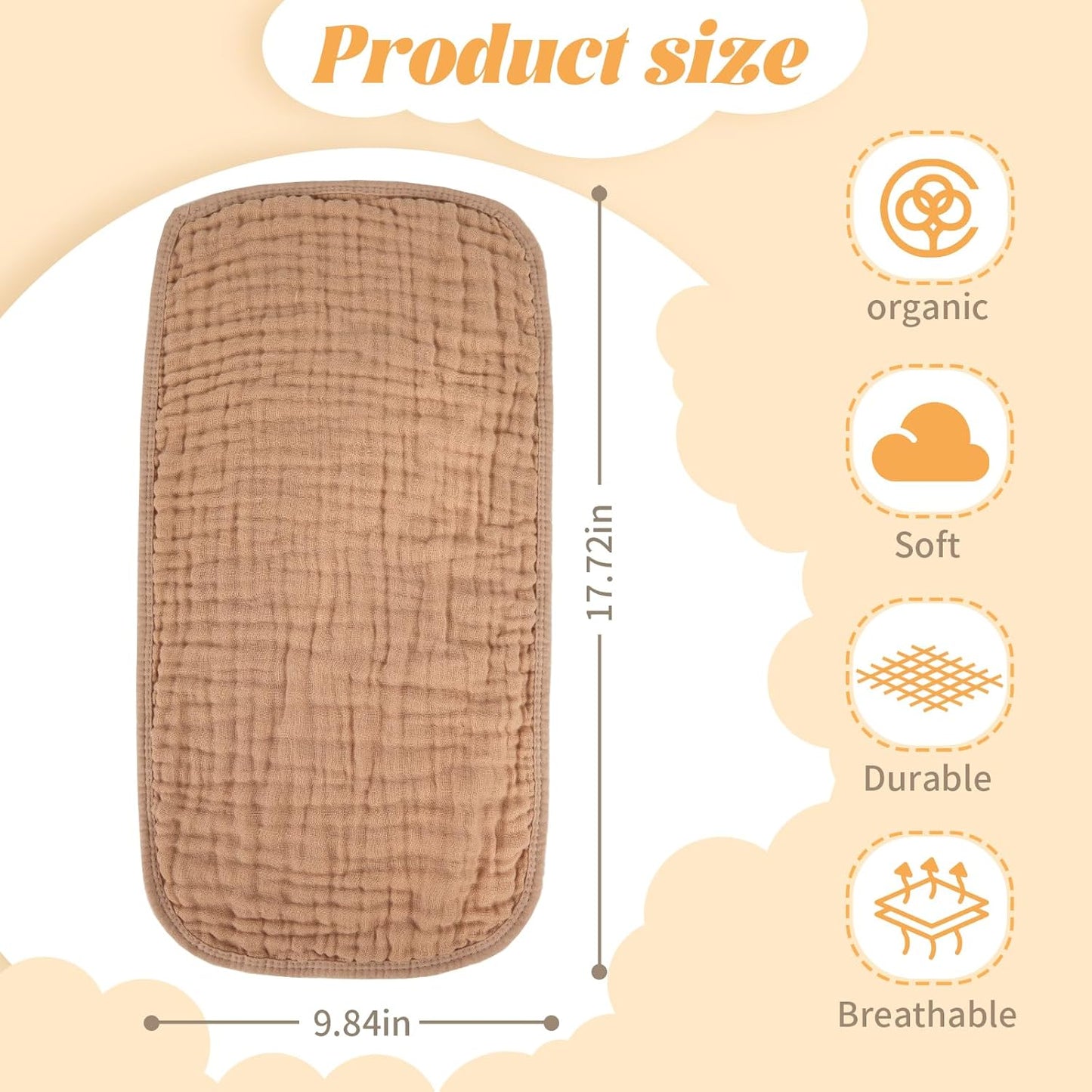 Baby Burp Cloth 100% Cotton Newborn Cotton Muslin Burp Cloth 10x20 inches (White & Blue 6 Pieces)