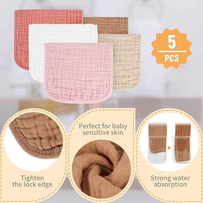 Baby Burp Cloth 100% Cotton Newborn Cotton Muslin Burp Cloth 10x20 inches (White & Blue 6 Pieces)