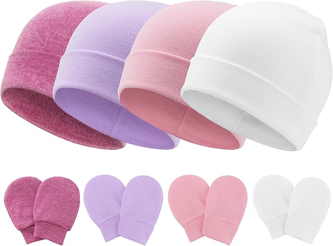 BQUBO Baby Hats and Mittens Infant Cotton Beanie Gloves No Scratch Set Newborn Hospital Hat for Boys Girls